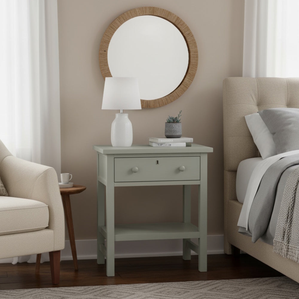English Elm Finley Rustic 1-Drawer Nightstand with Open Shelf, Distressed Wood Finish, Dovetail Drawer Craftsmanship Antique Gray B050P376952