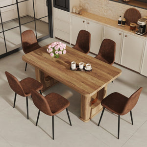English Elm Table And Chair Set - Modern 64.5" Wood-Textured Dining Table With 6 Ergonomic Brown Chairs W1151S04086-GIGA