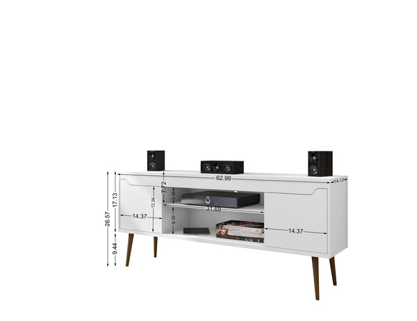 English Elm Bradley 63" White Tv Stand - Modern Mid-Century Design With Storage & Cable Management Solutions B365P398365