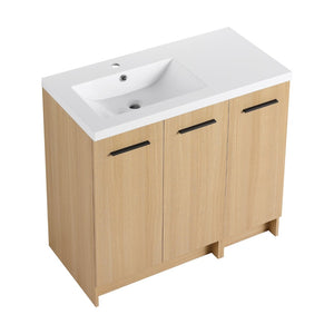 English Elm 36" Floating Bathroom Vanity Light Oak Modular Cabinet with Gel Coat Integrated Sink W3450S00100