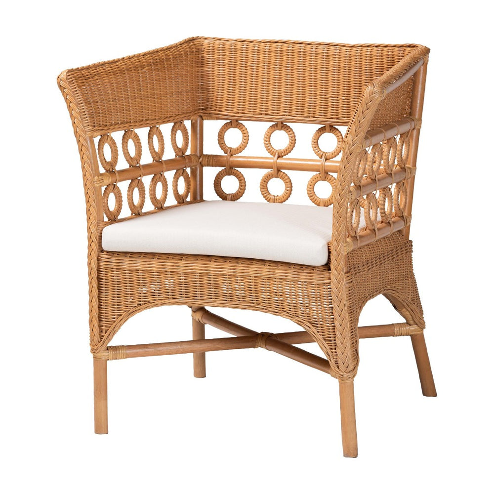 English Elm Bohemian Natural Rattan Accent Chair with Braided Arms for Eclectic Living Rooms B2750P467825