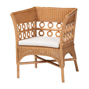 English Elm Bohemian Natural Rattan Accent Chair with Braided Arms for Eclectic Living Rooms B2750P467825