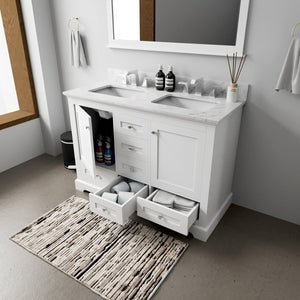 English Elm White 48-in Double Bath Vanity with Soft-Close Drawers, Solid Wood Frame, Fully Assembled Storage Solution B2731P258171