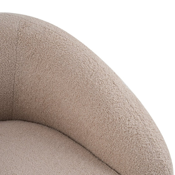 English Elm Wooden Bentwood Base Bouclé Barrel Swivel Chair for Living Room Reading Nook N776P359106B