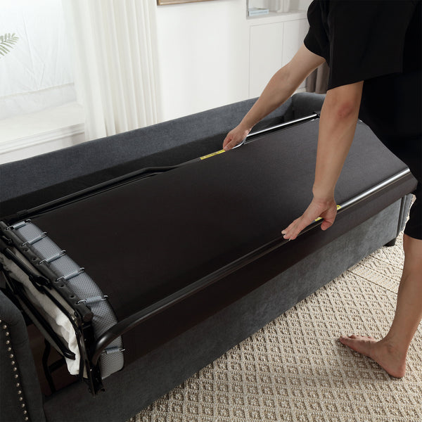 English Elm U_Style Convertible 2-in-1 Sofa Bed Sleeper with Large 63"x70.9" Mattress, Retro Rivet Accent Design DARK GREY W2705S00019