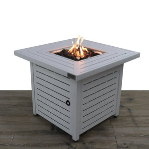 English Elm 25" Contemporary Steel Propane Fire Pit Table with Lid, Cover & Filler, 33"x33" Durable Outdoor Centerpiece B120P198792