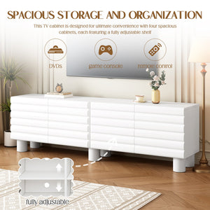 English Elm Stylish Thick Wavy Door TV Cabinet with Adjustable Shelves, Cable Management, Sturdy Legs, Modern Media Console White N721P350797K