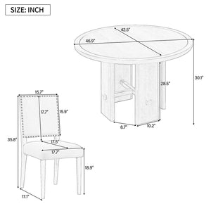 English Elm TREXM 5-Piece Round Dining Set for 4 — Minimalist Farmhouse Table with Upholstered Solid Wood Chairs Beige+Brown ST000148AAD