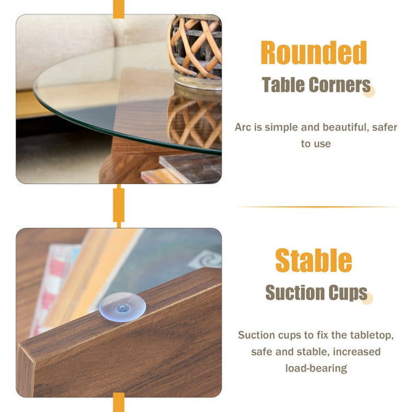 English Elm Round Tempered Glass Coffee Table with Fan Pedestal Base for Modern Living Rooms Transparent,Walnut W1151P256004