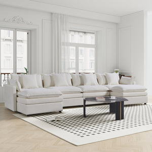 English Elm 142.52"Modern Chenille U-Shaped Sectional Sofa with Convertible Chaise, Solid Wood Frame, Plush Foam Seating and Ottomans for Spacious Living W1036S00058