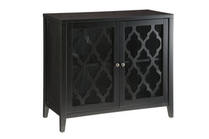 English Elm Ceara Black Finish Console Cabinet with Glass Doors, Tapered Wood Legs, Ample Storage for Entryway Decor B2726P255312