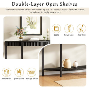 English Elm Christopher Knight Home® - Mirod 55'' Half-Moon Entryway Table with Ash Veneer, Dusty Distress Finish & Dual Open Shelves for Hallway Elegance N760P285986B