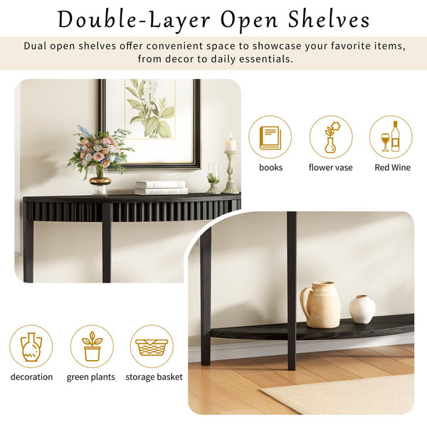 English Elm Christopher Knight Home® - Mirod 55'' Half-Moon Entryway Table with Ash Veneer, Dusty Distress Finish & Dual Open Shelves for Hallway Elegance N760P285986B