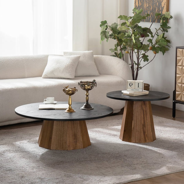 English Elm Round Coffee Table - Stylish Pedestal Design With Cedar Bark Veneer For Modern Living Spaces W3081S00007-GIGA