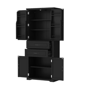 English Elm [video] Floor to Ceiling Matte Storage Cabinet with Drawers Shelves and Adjustable Interior Black N759P407762B
