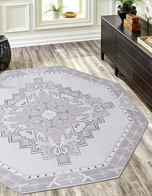 Unique Loom Timeless Thomas Machine Made Medallion Rug White Gray, Black/Ivory/Gray 7' 7" x 7' 7"