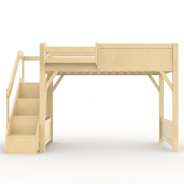 English Elm Twin Low Loft Bed Solid Pine Frame Kids Study Desk Blackboard Storage White Natural W1580S00547