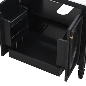 English Elm [video] 60 Inch Freestanding Double Sink Bathroom Vanity with Ceramic Basins Soft Close Storage Black N759S226000B