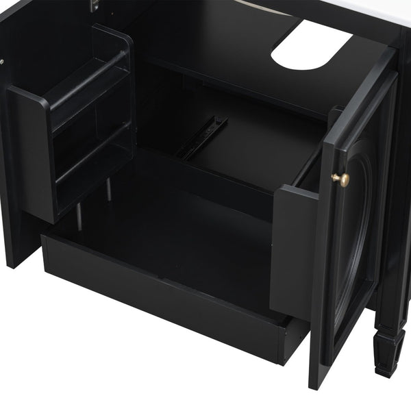 English Elm [video] 60 Inch Freestanding Double Sink Bathroom Vanity with Ceramic Basins Soft Close Storage Black N759S226000B
