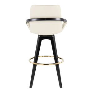 English Elm Fixed-height Swivel Barstools Upholstered Grey Fabric Black Wood Legs Kitchen Set of 2 Cream B202S01895