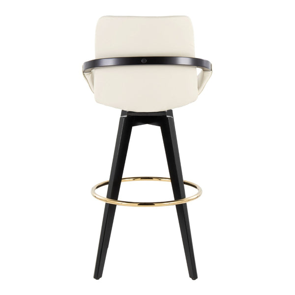 English Elm Fixed-height Swivel Barstools Upholstered Grey Fabric Black Wood Legs Kitchen Set of 2 Cream B202S01895