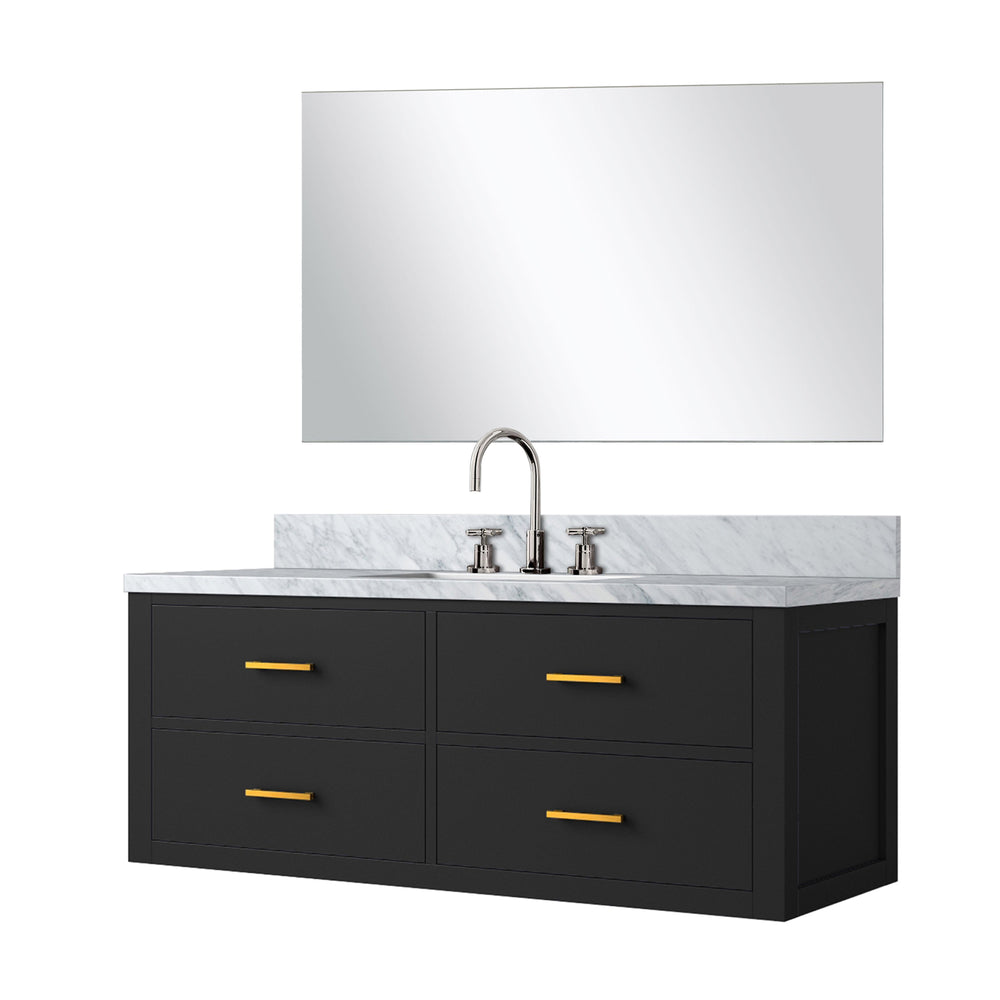 English Elm Black Single Bath Vanity Set – 48" W With Carrara Marble Top, Frameless Mirror & Chrome Faucet Included B2731S01995
