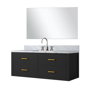 English Elm Black Single Bath Vanity Set – 48" W With Carrara Marble Top, Frameless Mirror & Chrome Faucet Included B2731S01995