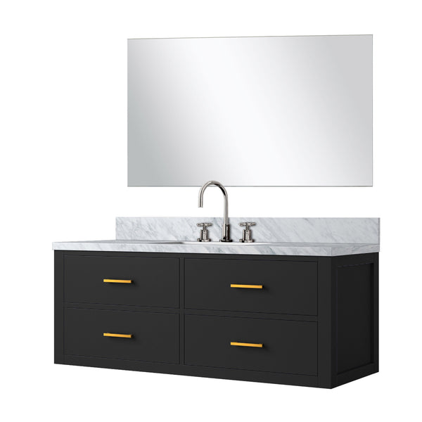 English Elm Black Single Bath Vanity Set – 48" W With Carrara Marble Top, Frameless Mirror & Chrome Faucet Included B2731S01995