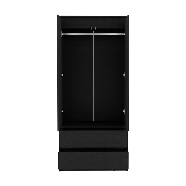 English Elm Armoire, Spacious Engineered Wood Wardrobe with Two Drawers, Hanging Rod and Hidden Storage Appeal Black 52 L x 19 W x 4 H B097S00100