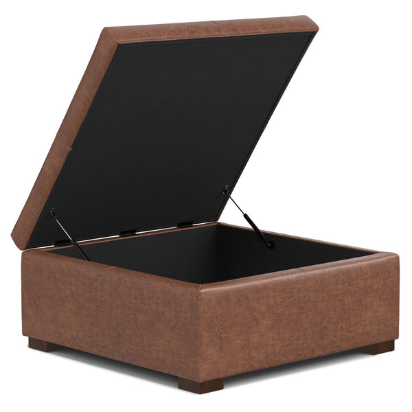 English Elm Gabbie Square Coffee Table Storage Ottoman - Stylish Faux Leather, Multi-Use Design For Every Home B136P252683