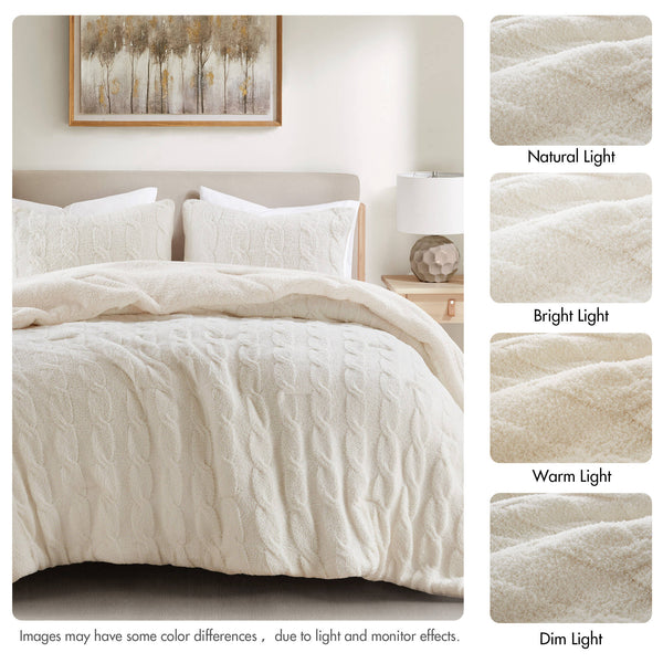 English Elm 2 Pieces Twin Waffle Knit Chenille Comforter Set with Plush Sherpa Reversible Cozy Bedding Ensemble Ivory 20.47 L x 11.42 W x 9.84 H B035P381299