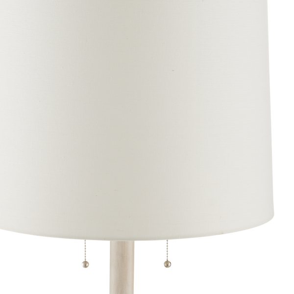 Malayan White Floor Lamp – Elegant Bohemian Design with Fluted Rubber Wood Base & Off-White Linen Shade