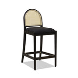 English Elm Panama 26.5" Curved Back Cane Rattan Counter Stool, Set Of 2, Ebony Black Boucle