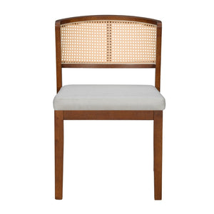 English Elm Rattan Back Armless Dining Chairs Upholstered Seat Rubberwood Frame Kitchen Set of 2 Walnut N842P400687W