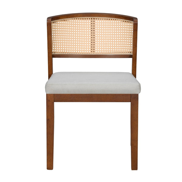 English Elm Rattan Back Armless Dining Chairs Upholstered Seat Rubberwood Frame Kitchen Set of 2 Walnut N842P400687W