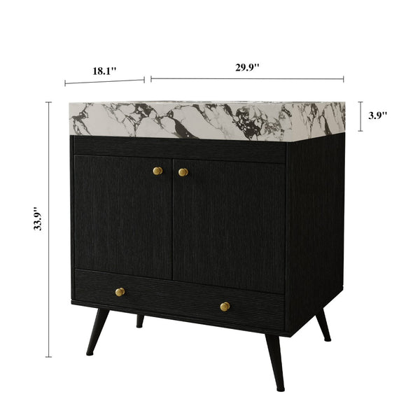 English Elm Contemporary Freestanding Bathroom Vanity Sintered Stone Top Ceramic Sink Steel Legs W3136S00063