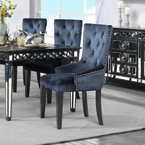 English Elm Velvet Tall Tufted Dining Chair in Black Velvet with Silver Nailhead Trim, Ring Pull & Tapered Legs B016P316090