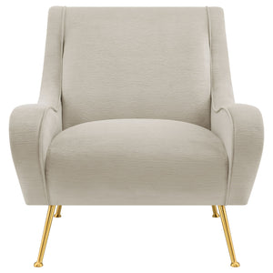 English Elm Lundy Stone Tight Cushion Accent Chair — Romantic Mid-Century Modern Upholstered Seat with Gold Legs, Textured Welt Details and Sloped Arms for Transitional Living Spaces B062P358334