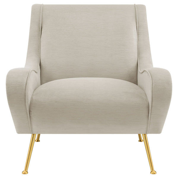 English Elm Lundy Stone Tight Cushion Accent Chair — Romantic Mid-Century Modern Upholstered Seat with Gold Legs, Textured Welt Details and Sloped Arms for Transitional Living Spaces B062P358334