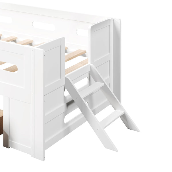 English Elm Wood Twin Platform Bed for Kids with Fence Guardrail and Under Storage Drawer White N709P385777K