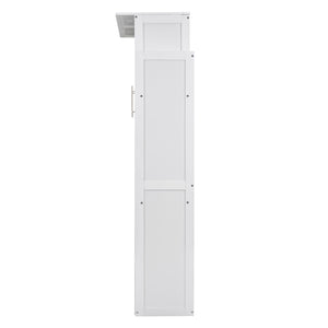 English Elm Full Size Murphy Wall Bed with Led Lighting Side Storage Cabinets and Slatted Support White LP000694AAK-1