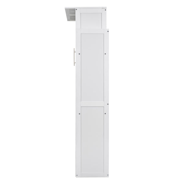 English Elm Full Size Murphy Wall Bed with Led Lighting Side Storage Cabinets and Slatted Support White LP000694AAK-1