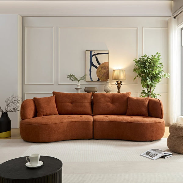 English Elm Wks7c Curved Modular Sofa Solid Wood Frame Fabric Upholstery Seats 4 Living Room Orange W2085S00060