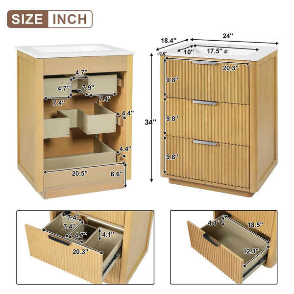 English Elm 24'' Vintage Bathroom Vanity with Ceramic Sink Soft Close Drawers Open Shelf N710P411251P
