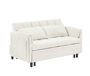 English Elm 52 Beige Modern Velvet Sofa Pullout Bed, 3-in-1 Convertible 52" Loveseat for Small Spaces, Pillows & Storage Pockets W1658P266333