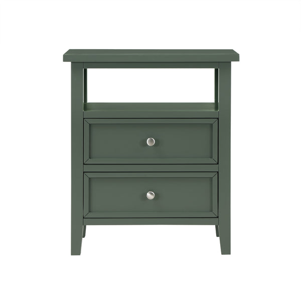 English Elm Weston Vintage Green 2-Drawer Nightstand with Open Shelf, Solid Wood & Dovetail Drawers, 26" L B050P376946