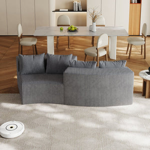 English Elm Corduroy Curved Sectional Sofa with Four Pillows — Modular Semi-Circular Plush Cloud Seating Comfort Grey W834P232283