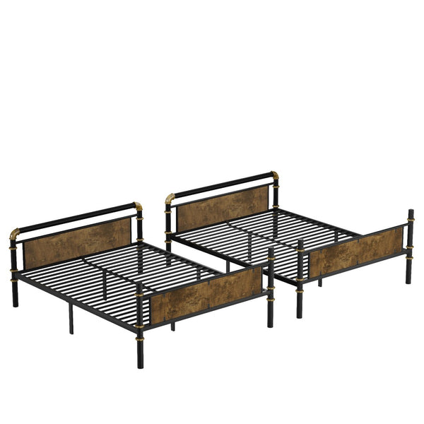 English Elm Queen Over Industrial Metal Bunk Bed Convertible Frame with Guard Rails W2580S00062