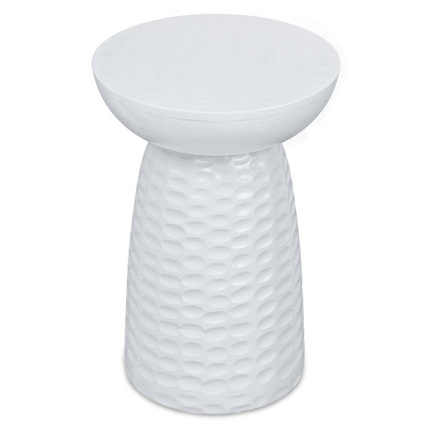 English Elm Boyd Solid Mango Wood Accent Table Hand Carved Artisan Piece for Modern Living White B136P414664