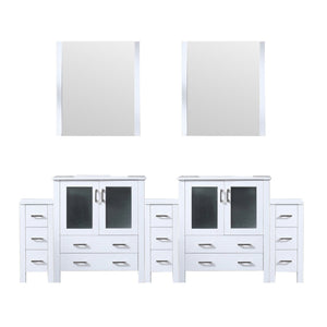 English Elm White Double Bath Vanity 96" With Soft-Close Drawers, Storage Cabinets, Ceramic Top & Mirrors Included B2731S00606-GIGA